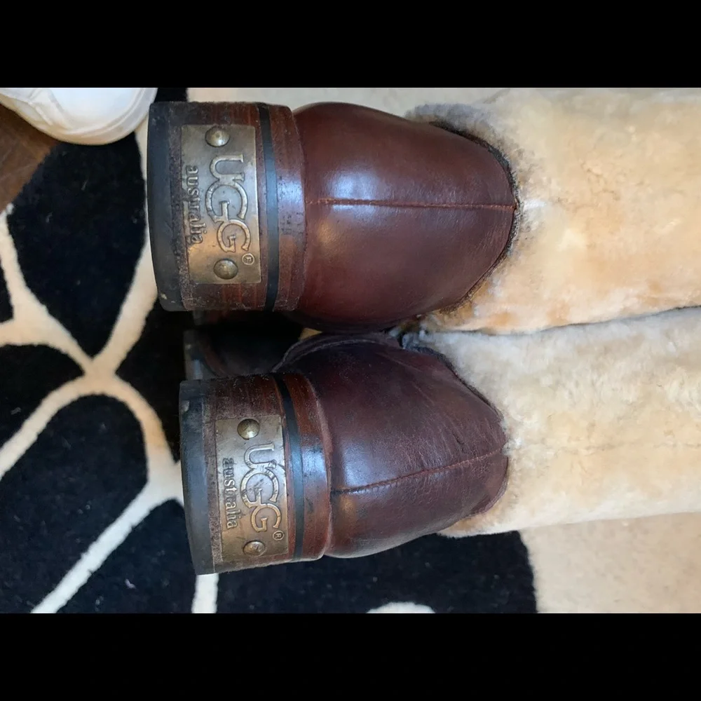 UGG Tall Shearling-Lined Winter Boots in Brown and Cream